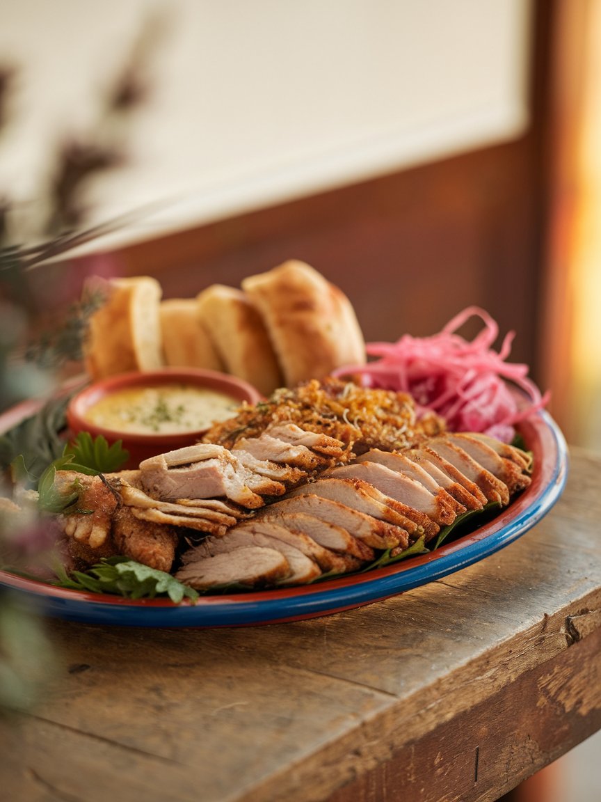 Yemeni chicken shawarma platter with garlic toum