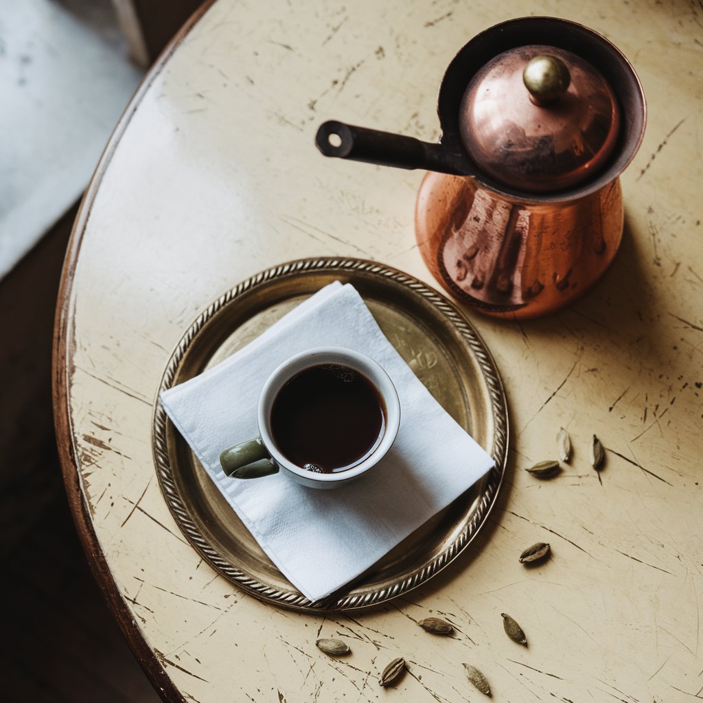 Turkish coffee on a brass tray